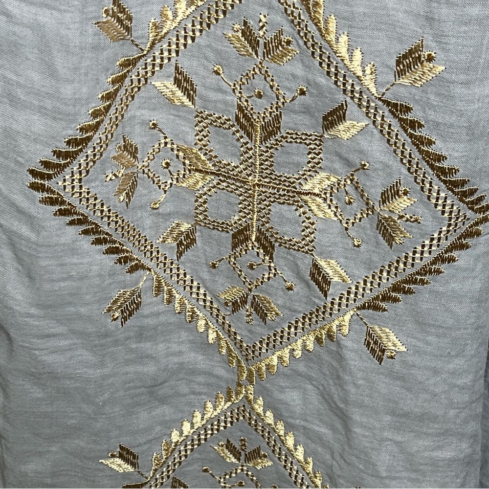 Greek Archaic Kori Oversized Light Grey Metallic Gold Embroidered Dress Medium - Picture 4 of 12